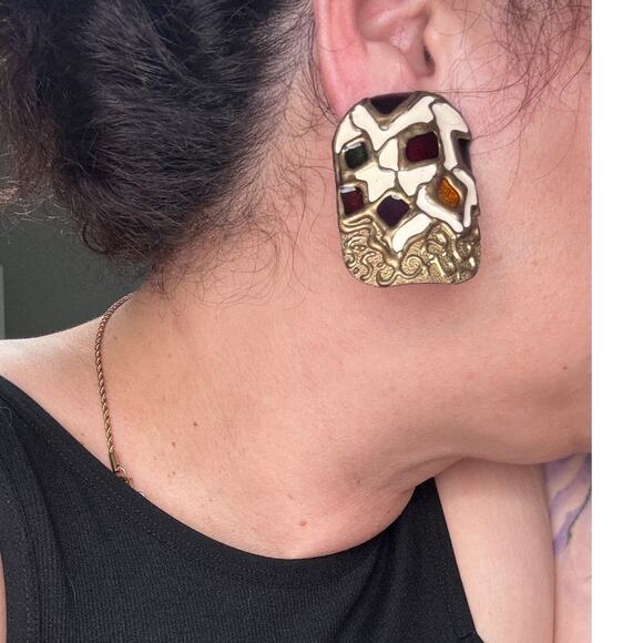 LA Rage Modernist Mixed Materials Textured Design. Clip Ons. - Picture 4 of 4